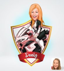 Kişiye Özel İsimli Kadın Motorcu Tasarımlı Dijital Karikatür-2