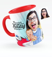 Kişiye Özel Bayan Kadın Hastalıkları ve Doğum Uzmanı Karikatürlü Kırmızı Kupa Bardak - 1