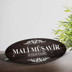 Kişiye Özel Mesleki Mali Müşavir Ahşap Oval Masa İsimliği  - 3