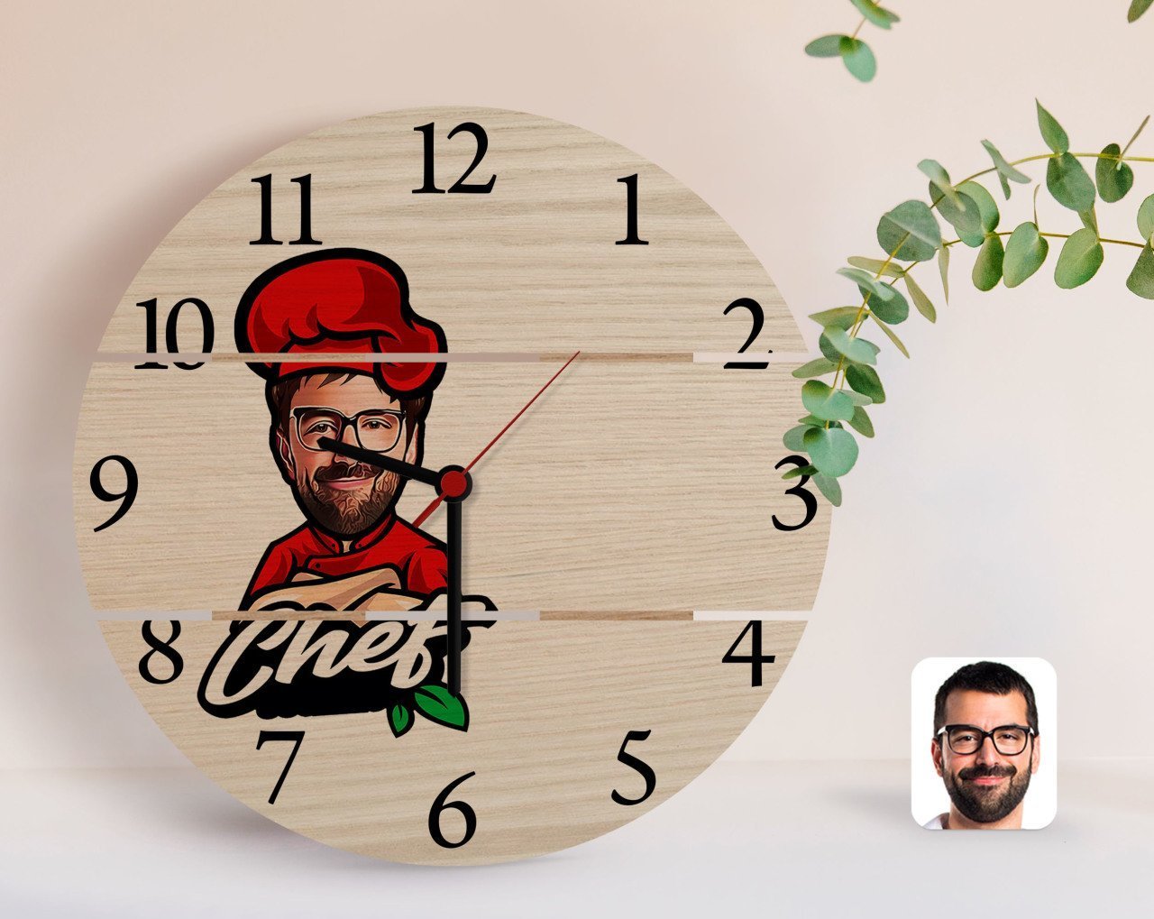 Kişiye Özel Erkek Chef Karikatürlü Otantik Ahşap Palet Saat-10