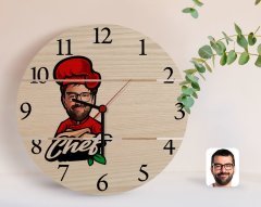 Kişiye Özel Erkek Chef Karikatürlü Otantik Ahşap Palet Saat-10