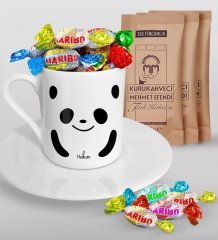 Kişiye Özel Sevgililer Günü Türk Kahvesi Fincanı Mehmet Efendi Kahve ve Haribo Şeker Hediye Seti-107
