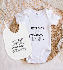 BK Kids Dayımın Gözbebeği Tasarımlı Beyaz Bebek Body Zıbın ve Mama Önlüğü Hediye Seti-1