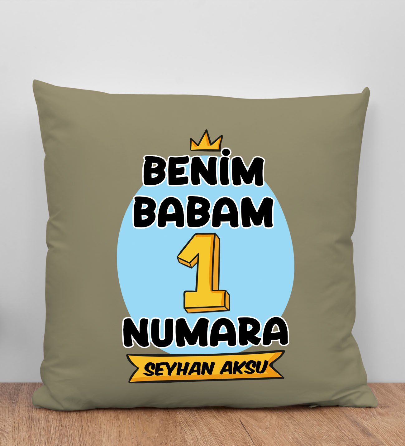BK Gift Kişiye Özel İsimli Babalar Günü Tasarımlı Haki Kırlent Yastık-14 Babaya Hediye, Ev Dekorasyonu, Babalar Günü Hediyesi