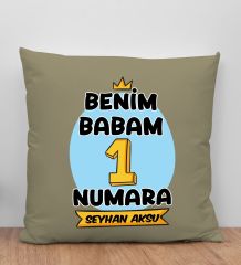 BK Gift Kişiye Özel İsimli Babalar Günü Tasarımlı Haki Kırlent Yastık-14 Babaya Hediye, Ev Dekorasyonu, Babalar Günü Hediyesi