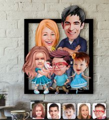 Kişiye Özel Aile Karikatürlü 3D Ahşap Tablo-7