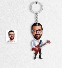 Kişiye Özel Bay Gitarist Karikatür Anahtarlık - 2