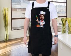 BK Gift Kişiye Özel Erkek Chef Karikatürlü Profesyonel Siyah Mutfak Önlüğü, Aşçı Önlüğü, Şef Önlüğü, Arkadaşa Hediye-8