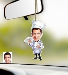Kişiye Özel Bay Chef Karikatürlü Ahşap Araba Dikiz Ayna Süsü-4