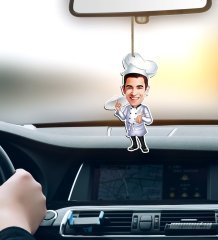 Kişiye Özel Bay Chef Karikatürlü Ahşap Araba Dikiz Ayna Süsü-4