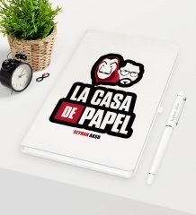 Kişiye Özel La Casa De Papel Beyaz Defter Kalem Seti - 18
