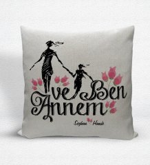 Kişiye Özel Annem ve Ben Dekoratif Keten Yastık