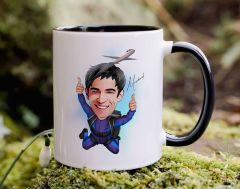 Bk Gift Kişiye Özel Paraşüt Karikatürlü Siyah Kupa Bardak-1, Sevgiliye Hediye, Arkadaşa Hediye