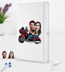 Kişiye Özel Sevgililer Karikatürlü Beyaz Termo Deri Defter 16x24cm Model 103