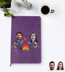 Kişiye Özel Sevgililer Karikatürlü Mor Termo Deri Defter Model 95