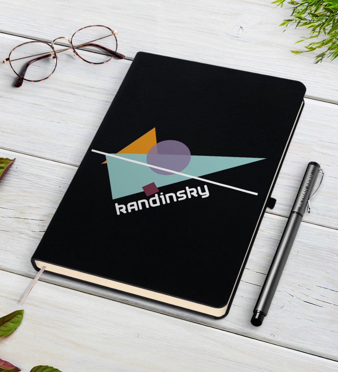 Kişiye Özel Kandinsky Tasarımlı Siyah Defter ve Kalem Hediye Seti