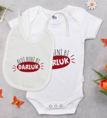 BK Kids Darluk Tasarımlı Beyaz Bebek Body Zıbın ve Mama Önlüğü Hediye Seti-1