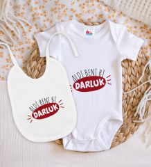 BK Kids Darluk Tasarımlı Beyaz Bebek Body Zıbın ve Mama Önlüğü Hediye Seti-1