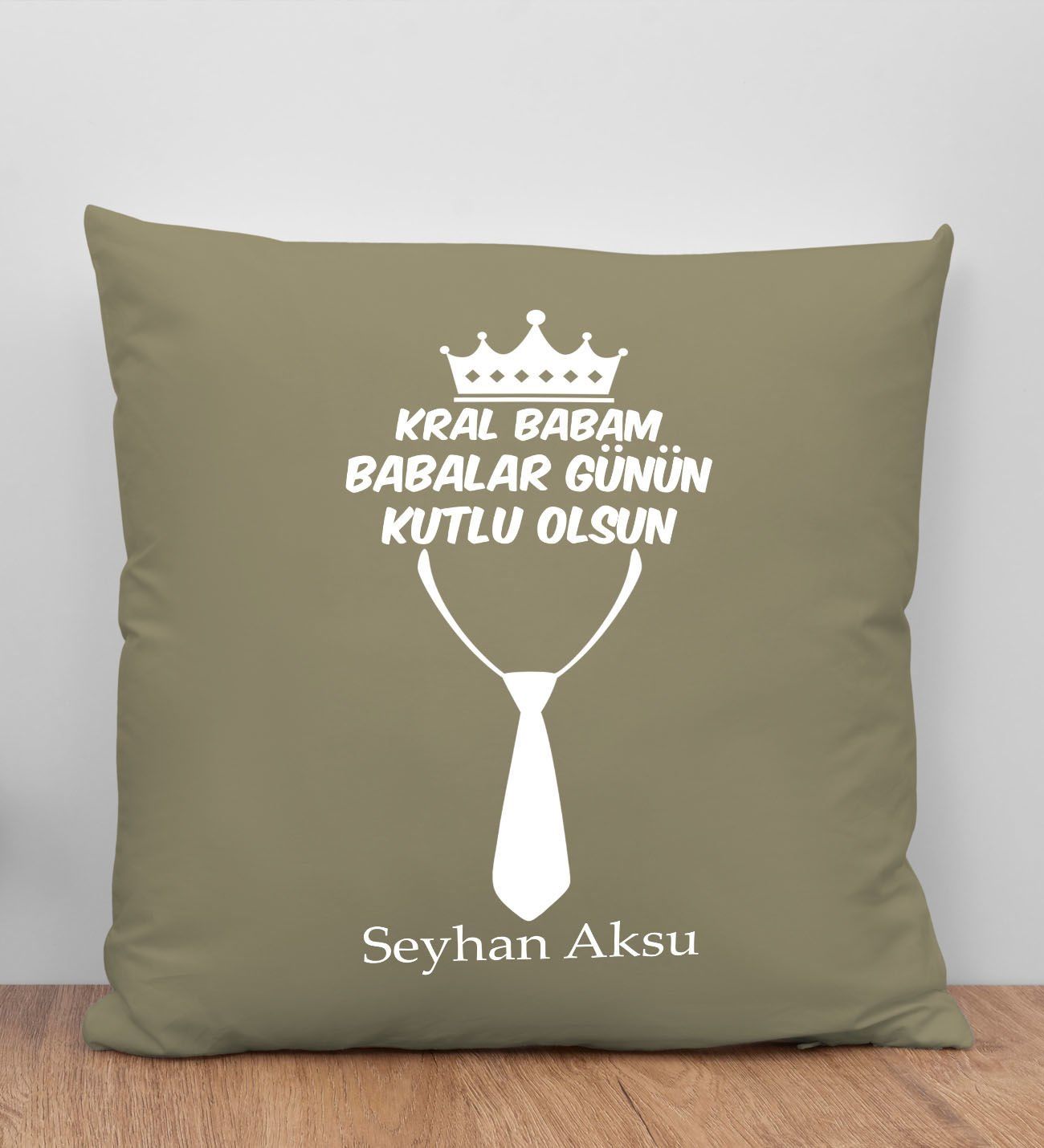 BK Gift Kişiye Özel İsimli Babalar Günü Tasarımlı Haki Kırlent Yastık-13 Babaya Hediye, Ev Dekorasyonu, Babalar Günü Hediyesi