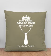 BK Gift Kişiye Özel İsimli Babalar Günü Tasarımlı Haki Kırlent Yastık-13 Babaya Hediye, Ev Dekorasyonu, Babalar Günü Hediyesi