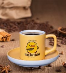 BK Gift Bebeğim Tehlikeliyim Tasarımlı Mat Sarı Renk Türk Kahvesi Fincanı-1, Renkli Türk Kahvesi Fincanı