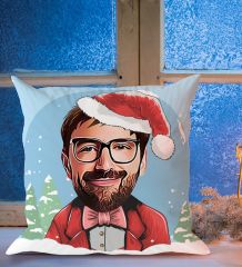 BK Gift Kişiye Özel Noel Baba Karikatürlü Beyaz Yastık-2