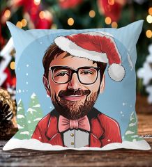 BK Gift Kişiye Özel Noel Baba Karikatürlü Beyaz Yastık-2