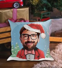 BK Gift Kişiye Özel Noel Baba Karikatürlü Beyaz Yastık-2