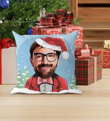 BK Gift Kişiye Özel Noel Baba Karikatürlü Beyaz Yastık-2