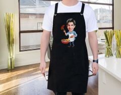BK Gift Kişiye Özel Erkek Chef Karikatürlü Profesyonel Siyah Mutfak Önlüğü, Aşçı Önlüğü, Şef Önlüğü, Arkadaşa Hediye-7