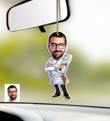 Kişiye Özel Bay Chef Karikatürlü Ahşap Araba Dikiz Ayna Süsü-3