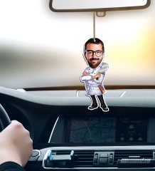 Kişiye Özel Bay Chef Karikatürlü Ahşap Araba Dikiz Ayna Süsü-3