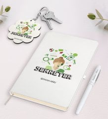 Kişiye Özel Sekreter Beyaz Defter Kalem ve Anahtarlık Hediye Seti