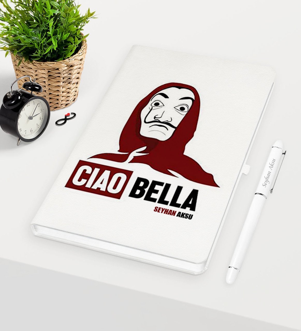 Kişiye Özel La Casa De Papel Beyaz Defter Kalem Seti - 17
