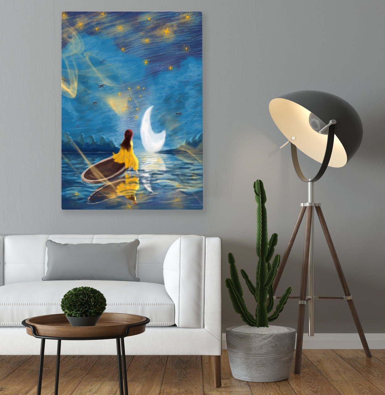 BK Home Yıldızlar Altındaki Güzel Kız Tasarımlı Kanvas Tablo 50x70cm