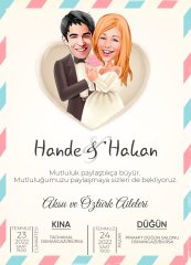 Kişiye Özel Karikatürlü Bitmeyen Düğün Davetiyesi Model 50