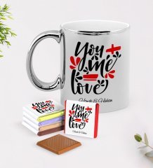 Kişiye Özel Sevgililer Günü Krom Kupa ve Çikolata Hediye Seti-73