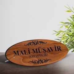 Kişiye Özel Mesleki Mali Müşavir Ahşap Oval Masa İsimliği  - 1