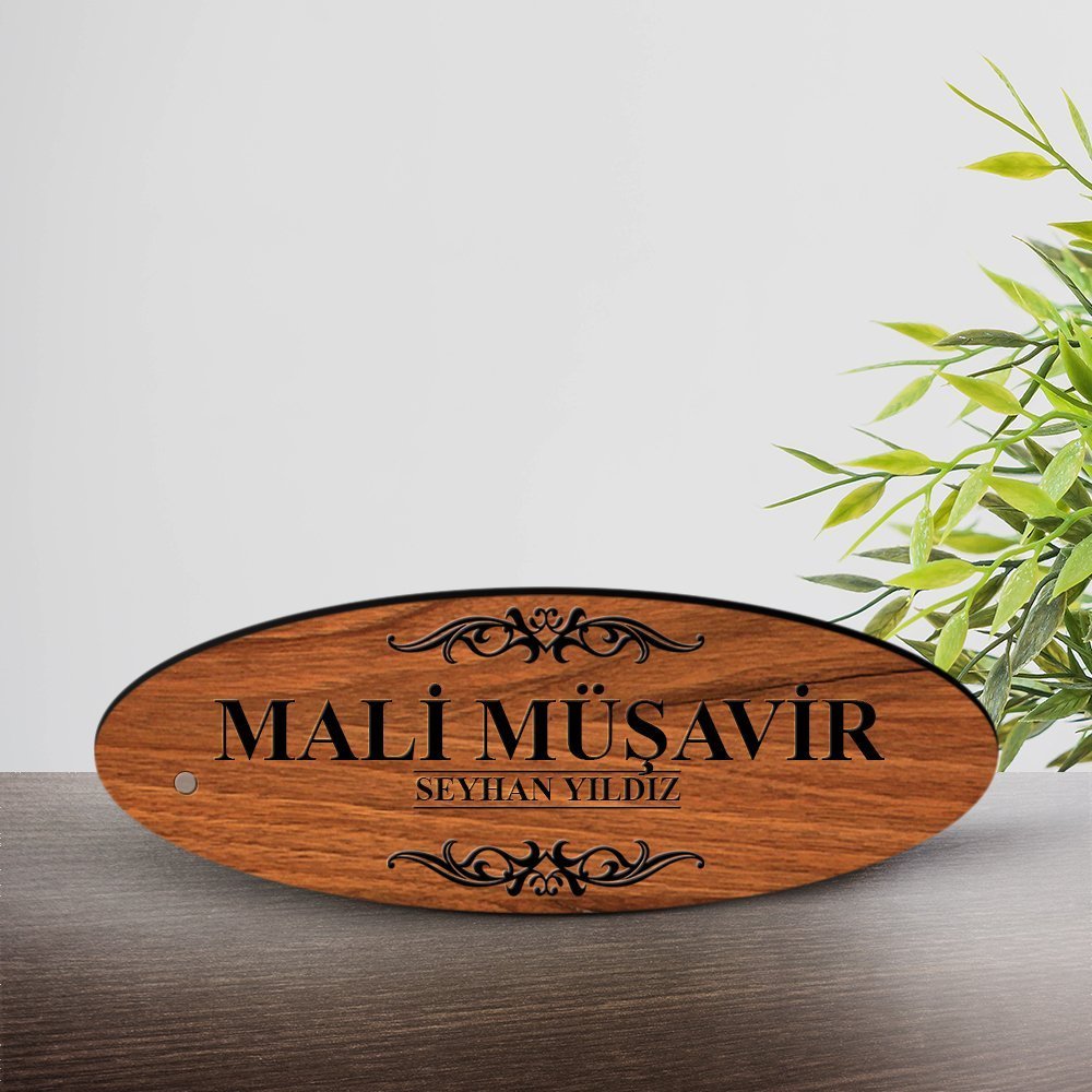 Kişiye Özel Mesleki Mali Müşavir Ahşap Oval Masa İsimliği  - 1