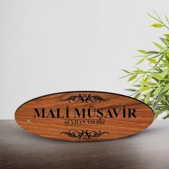 Kişiye Özel Mesleki Mali Müşavir Ahşap Oval Masa İsimliği  - 1