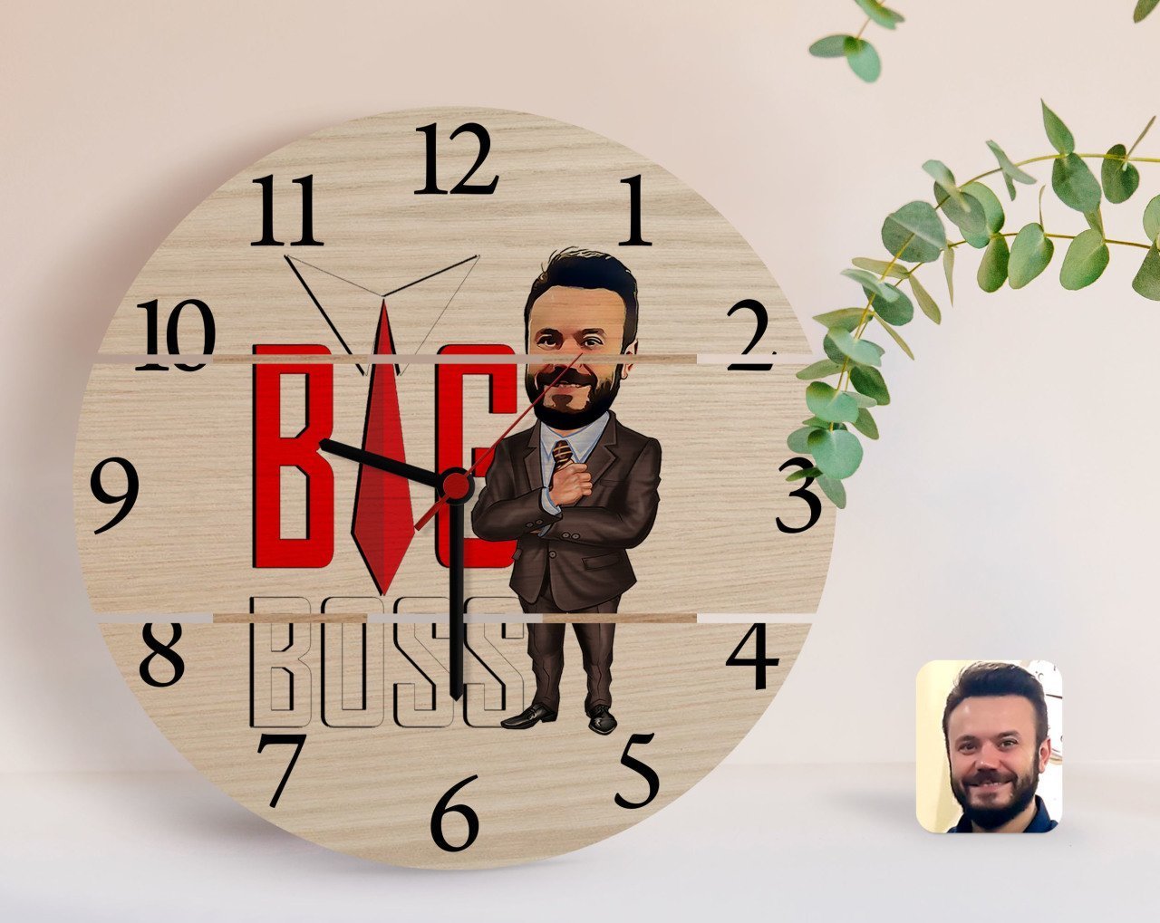 Kişiye Özel Erkek Big Boss Karikatürlü Otantik Ahşap Palet Saat-4