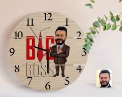 Kişiye Özel Erkek Big Boss Karikatürlü Otantik Ahşap Palet Saat-4