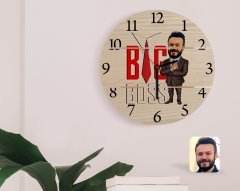Kişiye Özel Erkek Big Boss Karikatürlü Otantik Ahşap Palet Saat-4