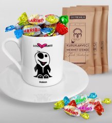 Kişiye Özel Sevgililer Günü Türk Kahvesi Fincanı Mehmet Efendi Kahve ve Haribo Şeker Hediye Seti-105