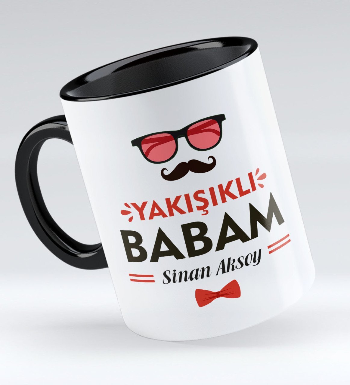 Kişiye Özel Yakışıklı Babam Tasarımlı Siyah Kupa Bardak - Model 3