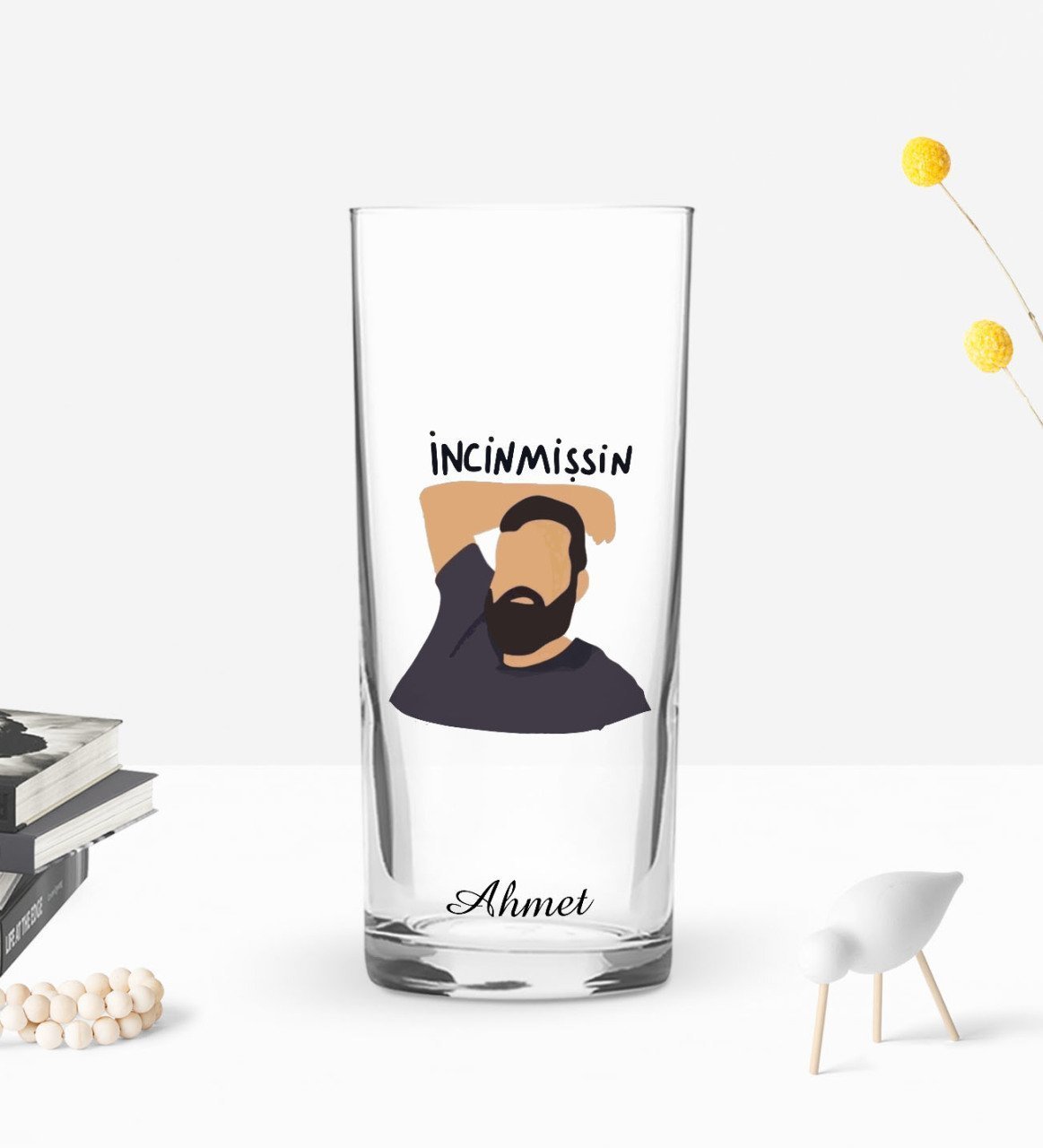 Kişiye Özel Renkli Baskılı İncinmişsin Tasarımlı Rakı Bardağı-1