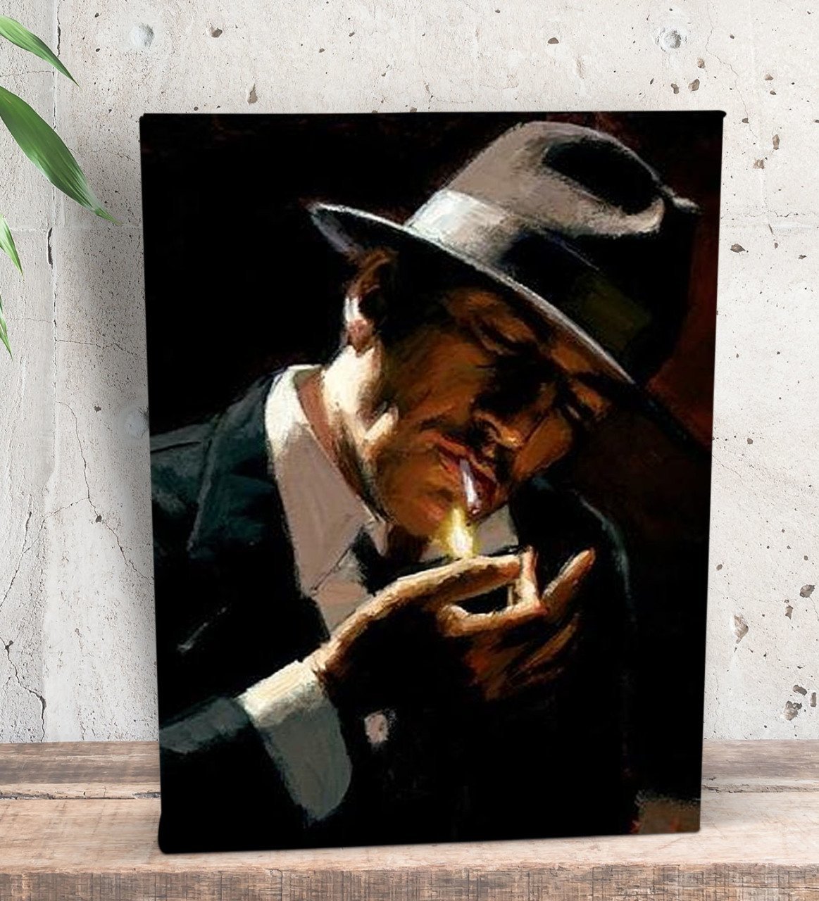 BK Gift Man Lighting Cigarette Tasarımlı Dekoratif Mini Kanvas Tablo 15x20cm-1