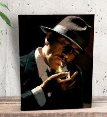 BK Gift Man Lighting Cigarette Tasarımlı Dekoratif Mini Kanvas Tablo 15x20cm-1