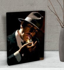 BK Gift Man Lighting Cigarette Tasarımlı Dekoratif Mini Kanvas Tablo 15x20cm-1
