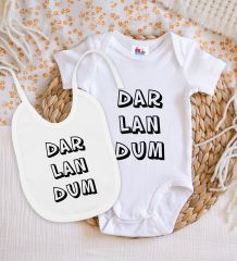 BK Kids Darlandum Tasarımlı Beyaz Bebek Body Zıbın ve Mama Önlüğü Hediye Seti-2